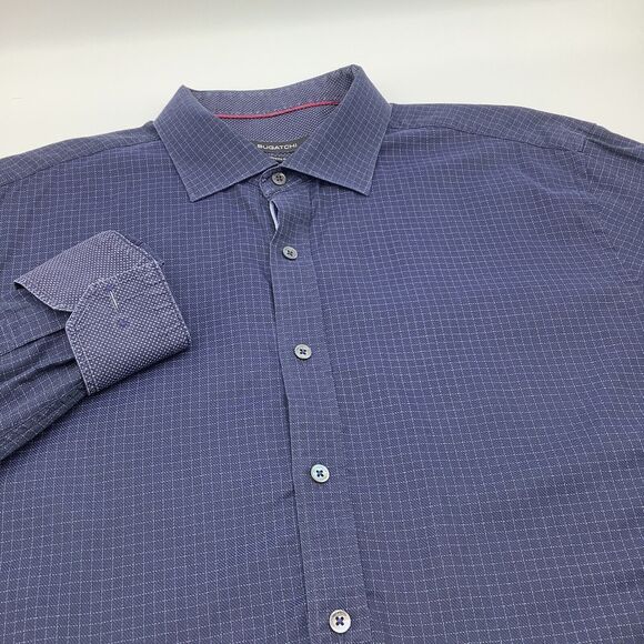 Bugatchi Mens‎ Classic Fit Long Sleeve Button Up Shirt Blue Check Size XXL - Picture 1 of 6